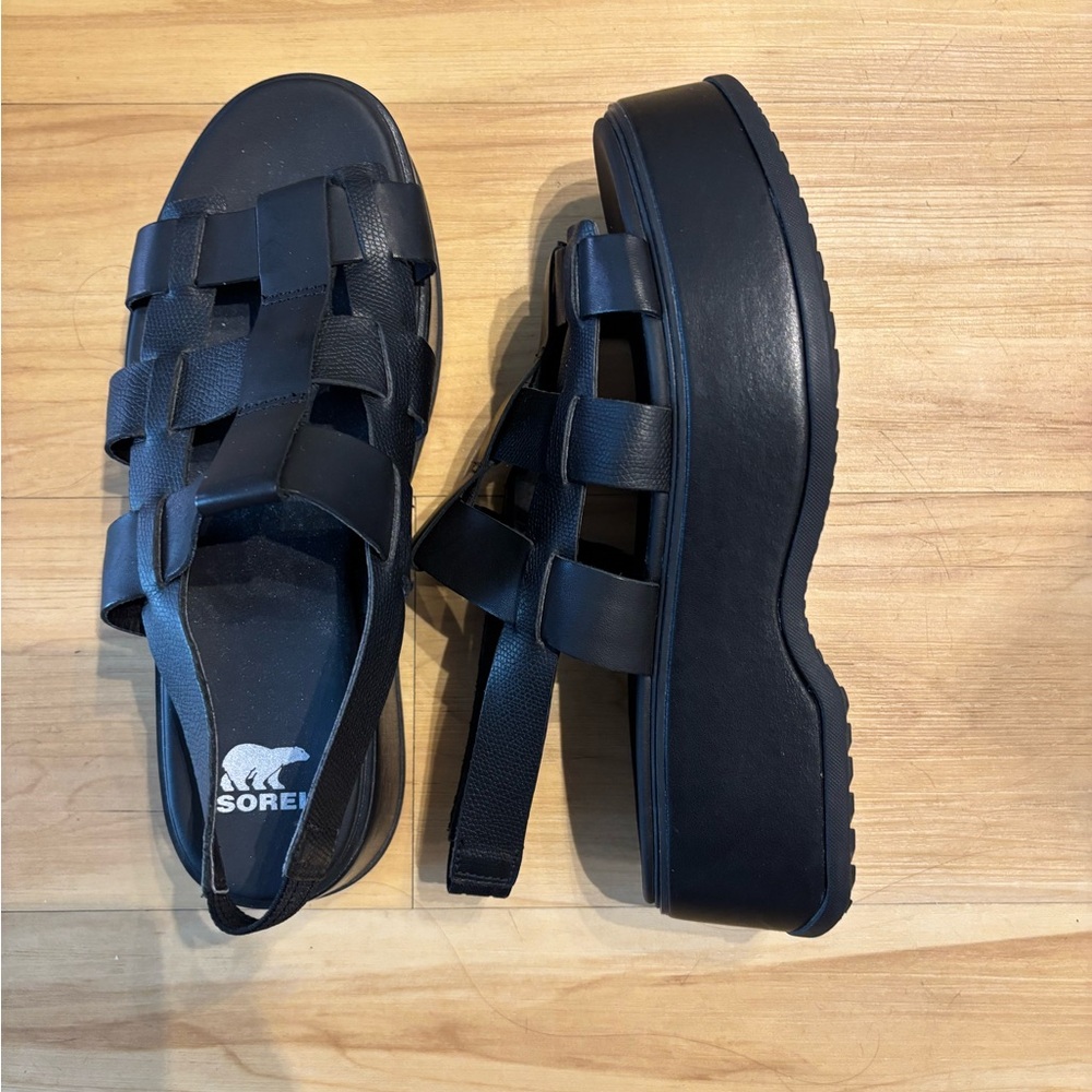 Sorel Black Platform Woven-Strap Sandals
